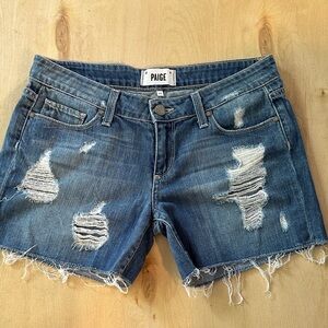 PAIGE Women's Ripped Blue Jean Shorts